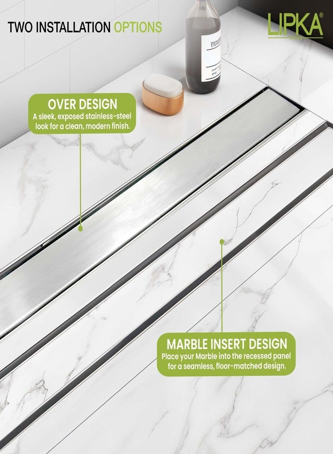 LIPKA Marble Insert Shower Drain Channel | 24 x 3 Inches| 304-Grade Stainless Steel Long Floor Drain for Bathroom & Shower Areas | 21mm Marble Invisible Water Drainer with Side Hole & Cockroach Trap - Image 5